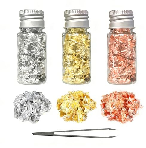 4 Bottles Decorative Foil Flakes Set, Gold Rose Gold And Silver