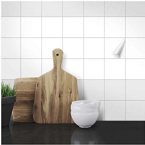 WANDKINGS Fliesenaufkleber 9,5 x 9,5 cm, 200 Stück - WEIß SEIDENMATT