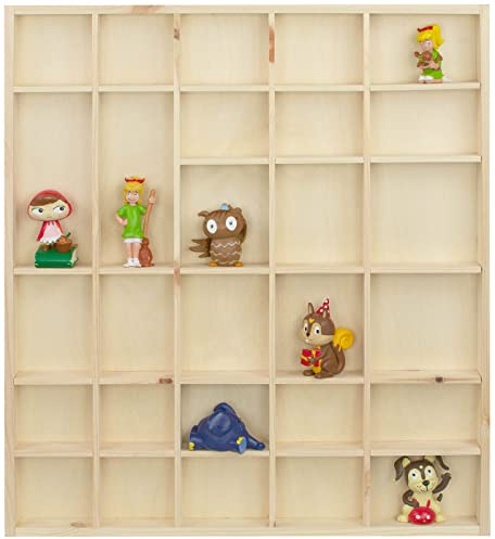 LAUBLUST Großer Setzkasten aus Holz für Sammelgegenstände - Holzregal mit 28 oder 51 Fächern für Sammelstücke - Schaukasten aus Massivholz - Natu - FSC® (45 x 40 x 4 cm | L)