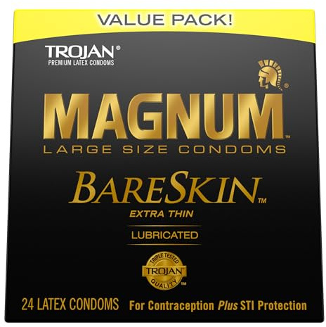 TROJAN Magnum BareSkin Premium Large Condoms, Comfortable, Smooth Lubricated Condoms for Men, 24 Count Value Pack