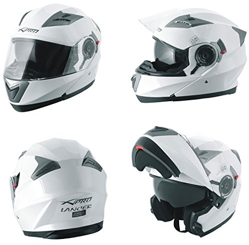 Casco Modulare Apribile Moto Touring Sport Visiera Parasole Bianco L