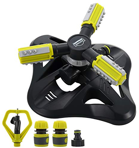 Arroseur d'eau de Jardin, DEWINNER Irrigation Automatique Rotative à 360°de la Pelouse,3 Bras Rotatifs Réglables pour Les Légumes à Fleurs Végétales,2 Buses de Pulvérisation Circulaires,3 Connecteurs