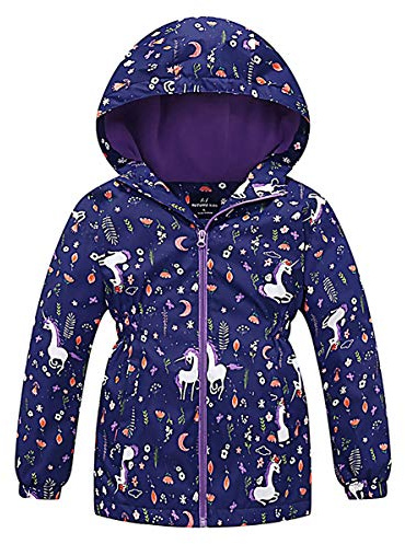 SXSHUN Barn flickor softshell jacka med fleecefoder övergångsjacka tryck vandringsjacka utomhusjacka varm vindtät andas vår höst, Kungsblå, 134-140