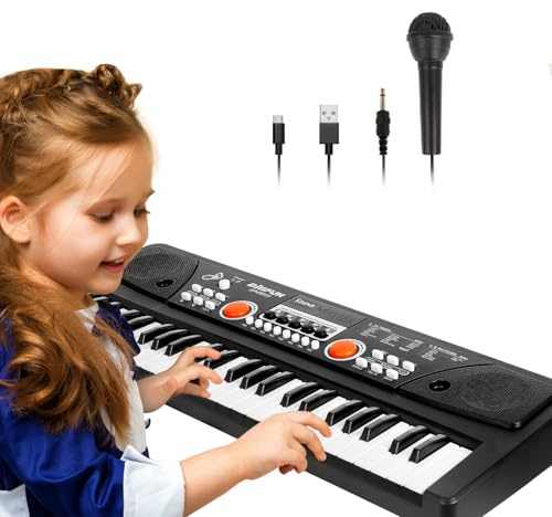 m zimoon Clavier Piano Enfant, 49 Touches Clavier Électronique Numérique avec Microphone Early Éducation Musical Instrument Musique Clavier Anniversaire Cadeaux Noël Âge pour 3-12 Ans Filles Garçons