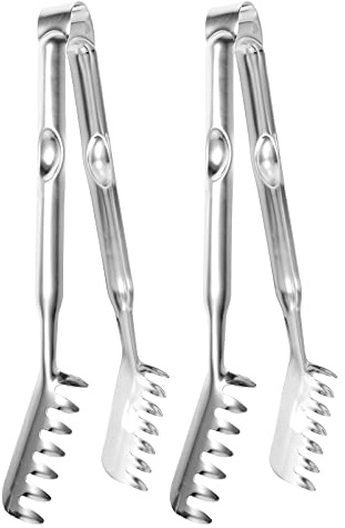 Hemoton 12 Inch Stainless Steel Pasta Tongs with Spiral Design Heat-Resistant Kitchen Utensils for Serving Spaghetti Vegetables and Meats Lightweight Food Clips for Home and Party Use