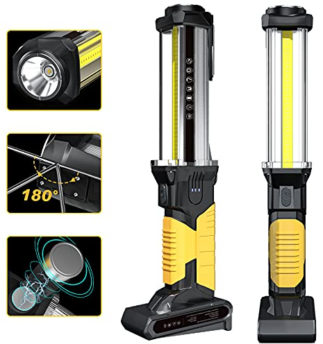 WARSUN 2 Stück LED Arbeitsleuchte Wiederaufladbar Werkstattlampe Taschenlampe 1500 Lumen COB Inspektionsleuchten Worklight Handlampe mit Haken für Auto-Inspektionslicht Notfall [Energieklasse G], Gelb