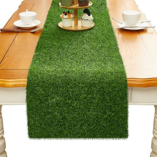 Artificial Grass Table Runner Rug Faux Grass Table Runner for Golf, Wedding Baby Shower Birthday Garden Home Decor No Shedding Turf for Indoor Outdoor Spring Decor(14 x 108 Inch)