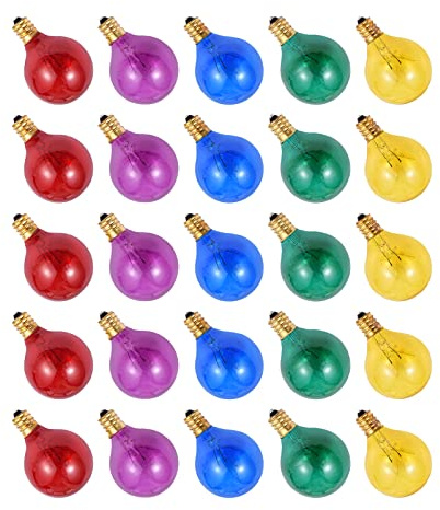 Kavolet 25PCS G40 Ampoule de Rechange, 5 Couleurs 7W 220-240V Globe Ampoule, E12 Base, pour Guirlande Lumineuse, Ampoules pour Jardin Patio Maison Décoration De Fête De Noël De Mariage