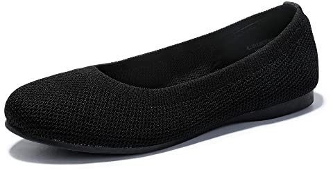Womens Ballet Flats Knit Dress Shoes Round Toe Work Shoes Comfort Slip On Flats for Ladies Classic Foldable Travel Shoes Black UK 7