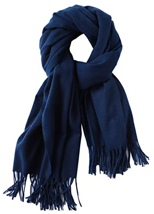 FULEI Cashmere Feel Scarfs for Women Men Long Fringe Scarf Ladies Wraps Shawls Scarves - Navy Blue