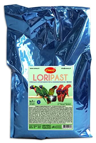 Canary Loripast 5kg, mangime per lorichetti e pappagalli, pastoncino in farina per lori, alimento completo per alimentazione a secco, confezione da 5Kg.