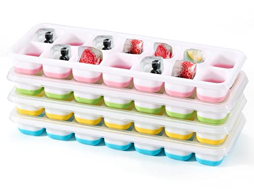 4er Pack Eiswürfelform Silikon Mit Deckelm, Stapelbar und Spülmaschinenfest Eiswürfelformen, 56 Stück Eiswürfe, BPA Frei Quadratische Eiswürfelschalen einfach Herauszunehmen