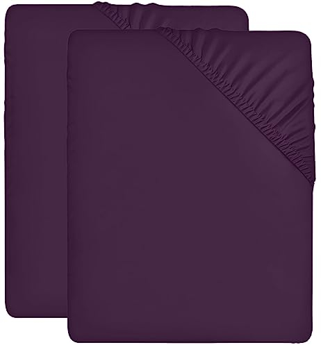 Utopia Bedding - 2er Set Spannbettlaken 90x200cm - Lila - Oeko-Tex Zertifiziertes - Gebürstete Mikrofaser Spannbetttuch - 35 cm Tiefe Tasche