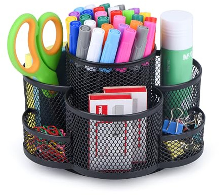 Topwey Pen Holder for Desk, 360 Rotating Pencil Holder, Cup Holder for Desk Office, Desk Organizers and Accessories in Black