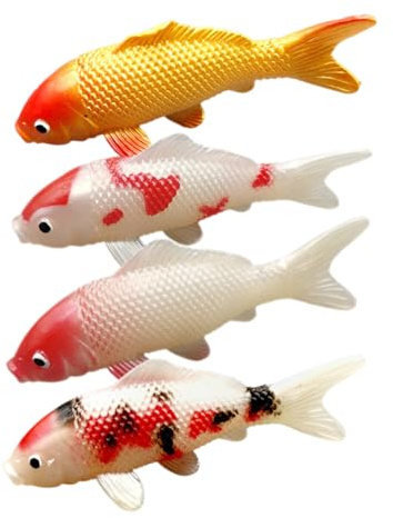 Gogogmee 4pièces Décoration De Poisson Artificiel Carpe Réaliste pour Aquarium Ornements Photographie Et Décor Maison Modèle Compact PVC pour Eau Douce Et Salée