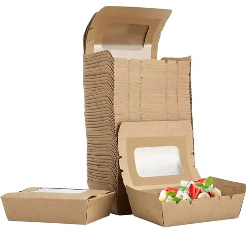 Arredo Chef Boîte Alimentaire en Carton Kraft avec Fenêtre – Emballage Étanche et Résistant à la Chaleur pour Repas à Emporter Lot de 100 pcs. (Avec Fenêtre, 500 ML)