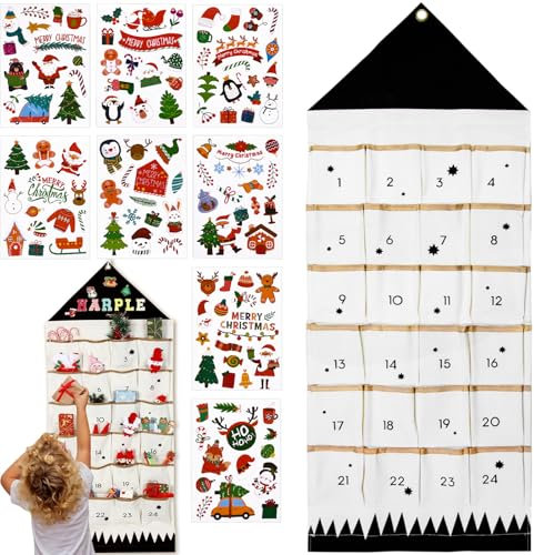 Adventskalender zum Befüllen, Weihnachten Kalender Befüllbar, Adventskalender 2024, Christmas Adventskalender, Stoff-Adventskalender Mit 24 Taschen,adventskalender zum Aufhängen