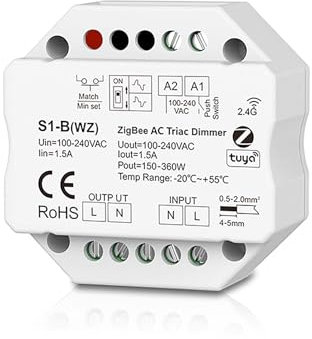 LED AC100-240V Zigbee Triac Dimmer, Tuya APP Voice Control 2.4GHz RF, S1-B(WZ)