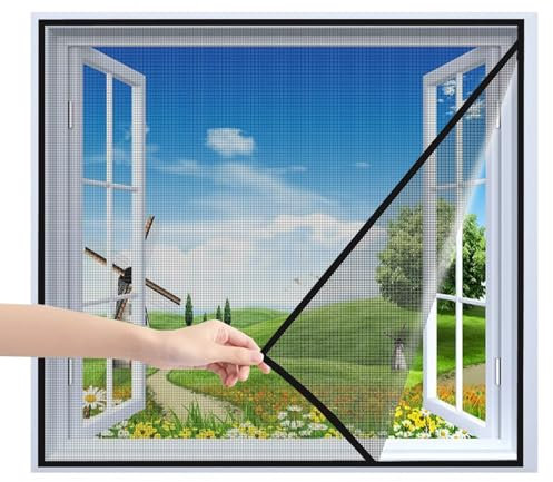 Rideaux Anti Mouches 145x160cm Noir Toile Moustiquaire Anti-Insectes Moustiques Garde l'Air Frais à l'Intérieur pour Tout Type de Fenêtre