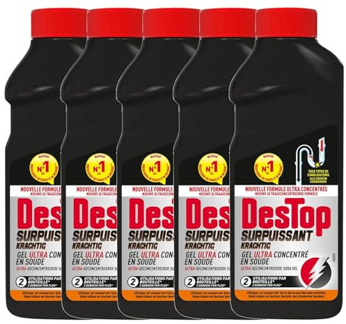 DESTOP Gel Déboucheur Surpuissant - 2 doses - Lot de 5 x 500ml