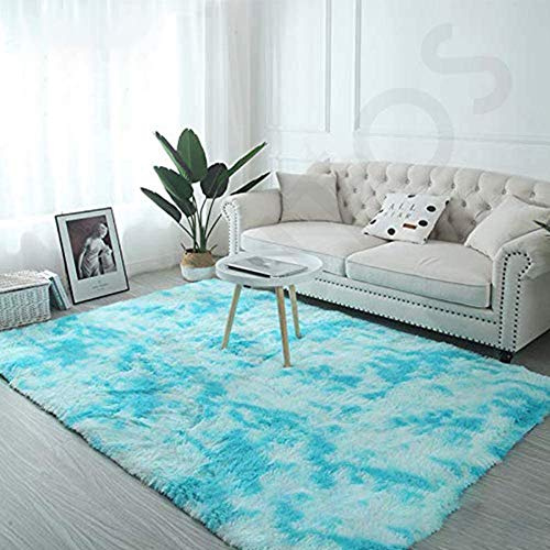 Tappeto morbido e soffice, 80 x 100 cm, per soggiorno, camera da letto, cameretta dei bambini, moderno e lussuoso, a pelo alto, colore blu