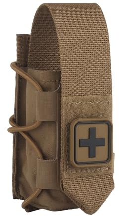 Peminkoo Pochette Tactique pour Tourniquet Support TQ Polyvalent kit de traumatologie à déploiement Rapide Rangement Clip Molle Ceinture de Combat Gilet de Chasse Accessoires (Khaki)