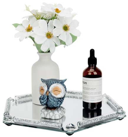 Spiegeltablett, Deko Tablett Silber, Badezimmer Tablett, Schmucktabletts, Schlüsselablage, Schmucktablett, Cosmetic Organizer, Badezimmer Deko, Kerzentablett, Dekotablett Sechseck, Vintage Spiegel