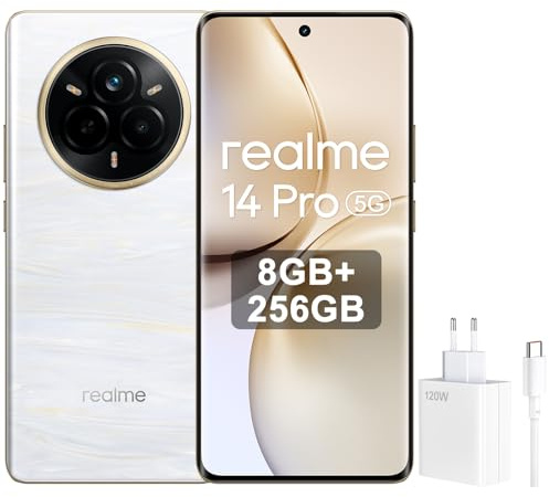 realme Smartphone 14 Pro+ 5 g, 8 + 256 Go, blanc, caméra Sony 3X Periscope OIS AI, design à changement de couleur sensible au froid, batterie 5260 mAh, IP66/68/69,120 Hz, avec chargeur de 120 W