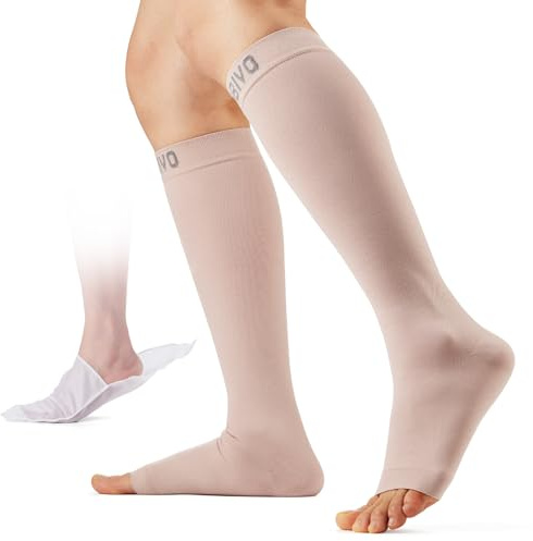 CAMBIVO Bas de Contention Pied Ouvert 20-30 mmHg, Chaussettes de Compression Classe 2 pour Circulation des Jambes et Varices, Idéales pour Voyage, Travail et Longue Station Assise ou Debout