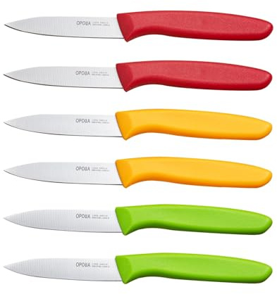 OPOLIA Paring Knife Fruit Knife Set (Pack of 6), Stainless Steel, Extra Sharp Blades, Sturdy Plastic Handle, Knife for Cutting Fruit and Vegetables.