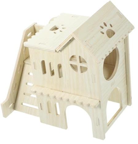 Gatuida Abri pour Hamster avec Rampe Niche à Plusieurs Chambres pour Petits Animaux et Lapins Maison Bois Naturel pour Détendre et Reposer