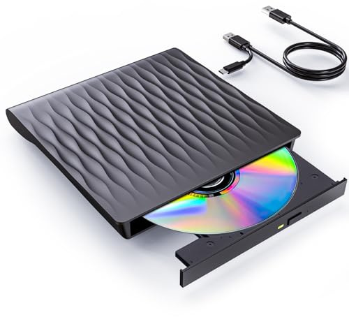 DANGZW Externes DVD CD Laufwerk, USB 3.0 Typ-C Slim Tragbares CD DVD +/- RW ROM Externe Optische Laufwerk, CD DVD Brenner, Player, und Writer für Laptop PC, Windows 11/10/8/7/XP/Vista, Linux und MacOS