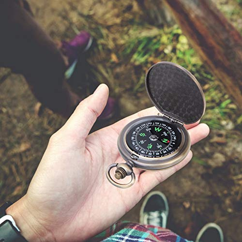 Asixxsix Reloj de Bolsillo Brújula Vintage Flip-Open Herramientas de Navegación Al Aire para Acampar Senderismo Aleación de Zinc