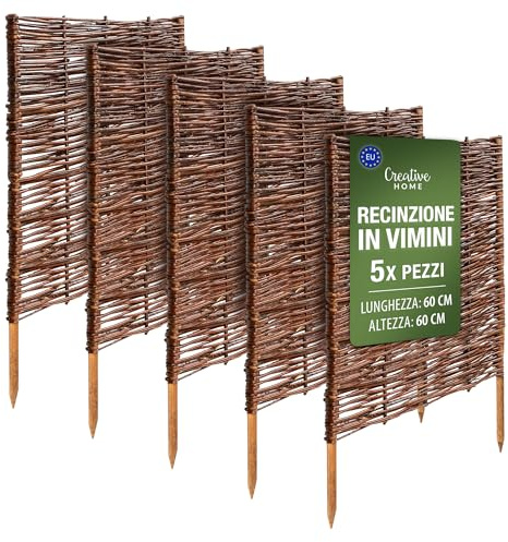 Creative Home Set de 5 Vallas de Mimbre Natural | Tamaño: 60x60cm (+/-1cm)
