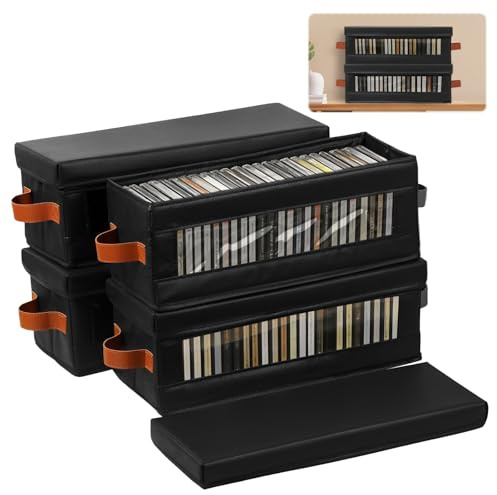 HuhWafee 4 bolsas de almacenamiento de DVD, organizador de medios para DVD, CD, Blu ray Discs, fundas de película, cajas VHS, CD de videojuegos, fundas de plástico transparente con asas y cremallera