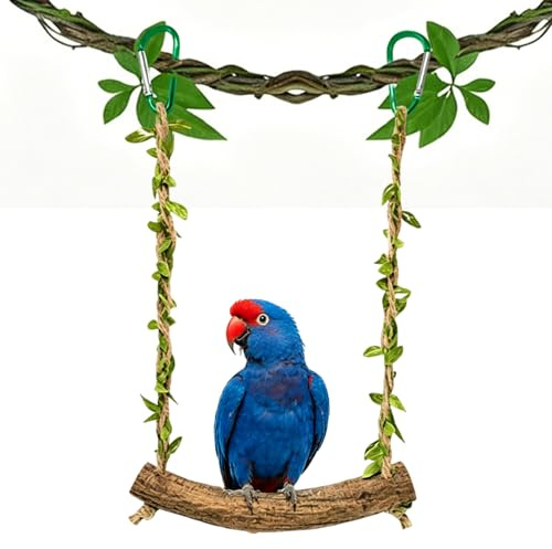 Parrot Perch, Durable Wooden Parrot Stand, Exquisite Bird Swing, Wooden Rope Swing for Small to Medium Birds Cage Enrichment and Balance Training Bird Cage Accessories
