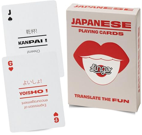 Jeu de cartes à jouer lingo japonaises | Jeu d'apprentissage de la langue | Jeu de cartes visuelles amusantes pour augmenter les compétences de vocabulaire et de prononciation – 54 phrases utiles