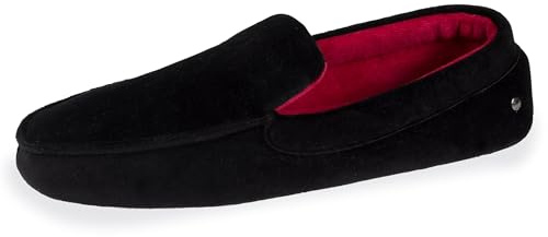 Isotoner Pantofole Mocassini uomo ultra comode e leggere, in cotone biologico e suola in pelle, EU,, Nero , 41 EU