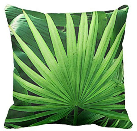 Throw Pillow Cover Green Foliage Tropical Leaves Windmill Palm Dark Fronds Decorative Pillow Case Home Decor Square 18 x 18Inch Pillowcase