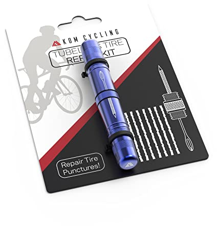 KOM Cykling, slanglös däckreparationssats för cyklar – 8 färger! Fixar mountainbike och däckpunkteringar för vägcykel – inkluderar däckreparationsgaffel och brotsch, 8 baconremsor. Slanglös reparation