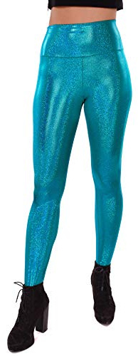 Women's Holographic Leggings: Iridescent Disco Leggings Many Colors! Fun Festival Outfit - Made in The USA (M, Holographic Teal)