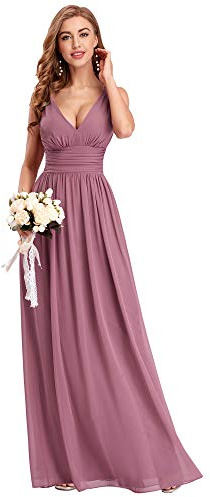 Ever-Pretty A-línea Largo Vestido de Baile Corte Imperio Cuello en V sin Mangas para Mujer Orquídea 46