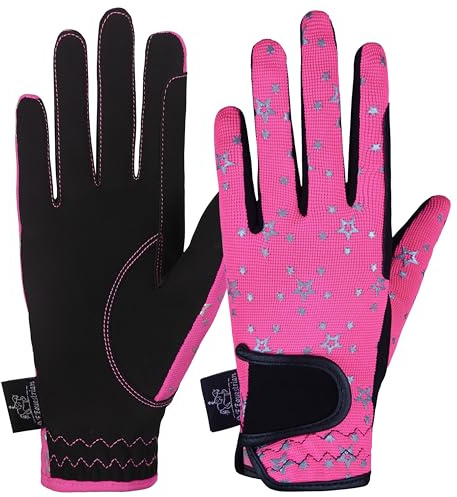 AFE Kids Gloves For Girls Boys Unisex Horse Riding Gloves Outdoor Gloves Sports Gloves Cycling Gloves For Children Black Blue Pink Star Design (Pink Star No Logo, Large)