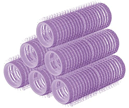 PARSA Beauty Bigodini autoadesivi (⌀ 21 mm / Lilla / 6 pezzi) – Curler per capelli per ricci – Pratici rulli in velcro per acconciature alla moda