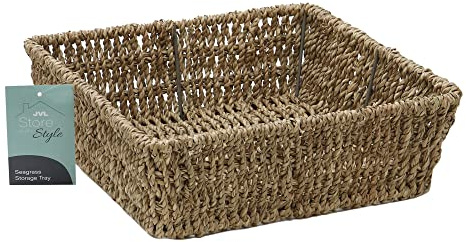 JVL Bandeja de almacenamiento cuadrada de junco marino