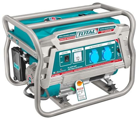 TOTAL - Generatore Di Corrente Portatile 3500W A Benzina, Motore 4 Tempi OHV, Alternatore In Rame, Avviamento Recoil, Serbatoio 15L, 220-240V, Generatore Silenziato Per Casa E Cantiere