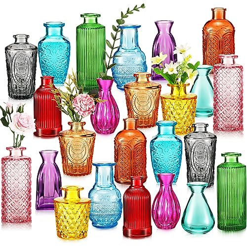 Dandat 24 Pieces Small Colored Vase Bulk 12 Style Decorative Bud Vase