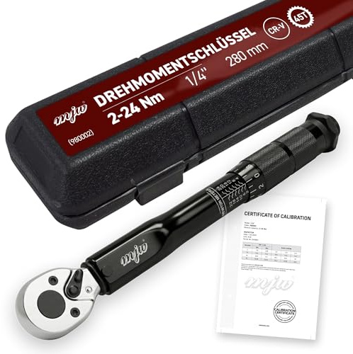 MJW Drehmomentschlüssel 1/4 2-24 Nm mit Umschaltknarre - Länge 280 mm - Präziser Drehmomentschlüssel aus CrV Stahl für Motorrad, Fahrrad und Feinmechanik