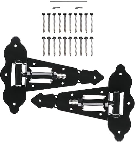 ADVANTAGE INDUSTRIES 20,3 cm selbstschließendes, horizontal verstellbares Edelstahl-T-Scharnier, 2-seitige Befestigung auf Torseite, alle Hardware und Sechskantkopf-Edelstahl-Holzschrauben im