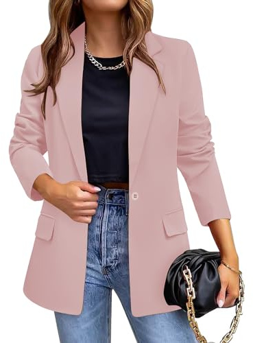 Hveuluop Gieen Blazer da Donna - Giacca da Abito Casual da Lavoro a Maniche Lunghe, vestibilità Ampia, con Un Bottone, Elegante Giacca da Ufficio da Donna Primaverile e Autunnale